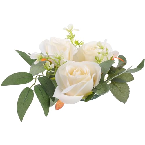 Garneck Kerzenringe Rose Eukalyptus Kerzenkranz Frühlingskranz Kerzen Kranz Ringe Valentinstag Dekokranz Hochzeit Säule Kerzenhalter für Stumpenkerzen Stabkerzen Deko Weihnachten Tischdeko von Garneck