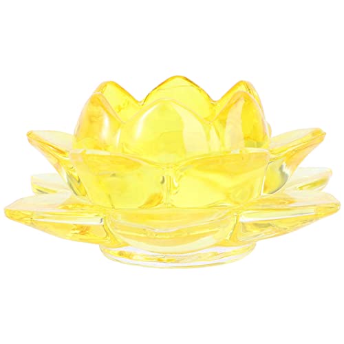 Garneck Kerzenständer Buntes Kristall-Lotus-Teelicht Blumenbasis-Kerzenhalter Glasblumenkerze Für Buddha-Heimdekoration (Gelb) Kerzenhalter von Garneck