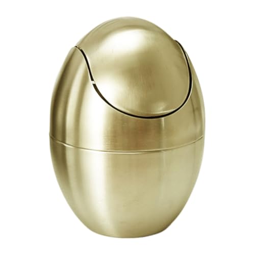 Garneck Kleiner Desktop Mülleimer mit Schwingdeckel Goldfarbener Abfalleimer Eiförmig Wiederverwendbar Multifunktional für Büro Schlafzimmer Badezimmer Schreibtisch und Arbeitsplatte von Garneck