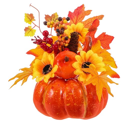 Garneck Künstlicher Großer Kürbis mit Sonnenblume Langlebige Herbstdeko für Tisch Wohnmobil Erntedankfest Halloween und Thanksgiving Stabile Leicht zu Reinigende Deko für Gemütliche von Garneck
