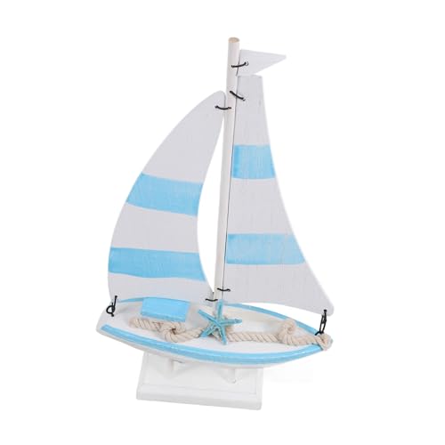Garneck Mediterranes Segelboot Holzdeko Stilvolle Tischdekoration Büro Schreibtisch Ornament Küsten Design Realistisches Segelschiff Modell in Hellblau für Büro und Zuhause von Garneck