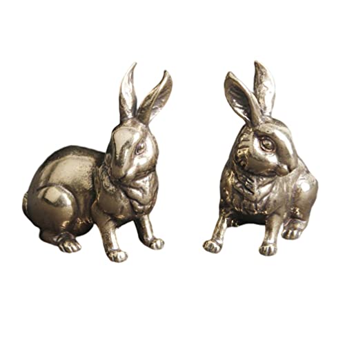 Garneck Mini Kaninchen Statue Messing Bunny Figuren Miniatur Kaninchen Hasen Dekofigur Chinesische Feng Shui Statue Wohlstand Reichtum Charme Ostern TischDeko 2pcs von Garneck