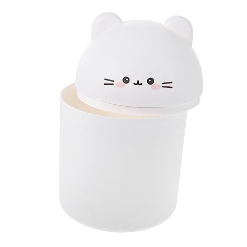 Garneck Mini Mülleimer im Cartoon Bären Design Tischmülleimer für Haushalt und Büro Platzsparender Abfallbehälter Weiß Praktisch und für Wohnzimmer Schlafzimmer und Schreibtisch von Garneck