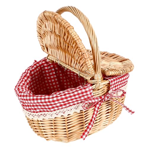 Garneck Picknickkorb Aus Rattan Kleiner Weidenkorb Rotkäppchen-picknickkorb Weidenkorb Mit Griff Osterkorb Picknickkorb Deckel Aufbewahrungskörbe Aus Korbgeflecht Isolierter Picknickkorb von Garneck
