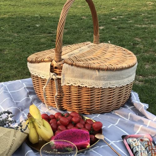 Garneck Picknickkorb mit Deckel Einkaufskorb Geflochten Pilzkorb Obstkorb Brotkorb Rattan Korb Weidenkorb Mit Henkel Geflochtener Korb Blumen Korb für Outdoor Picknick 35CM von Garneck