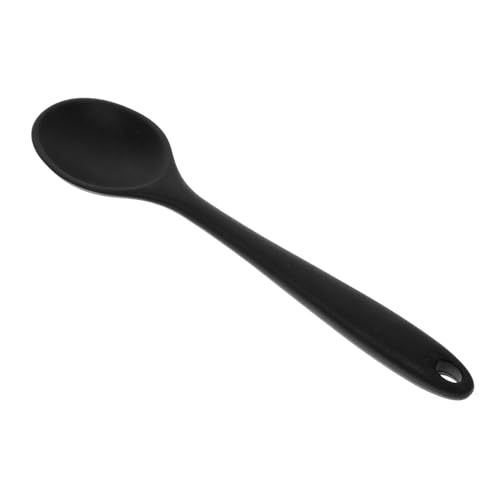 Garneck Silikon Kochlöffel Mini Hitzebeständig Antihaftbeschichtet Rutschfester Griff Leicht zu Reinigen mit Aufhängeloch als Küchenutensil zum Rühren und Servieren Schwarz von Garneck