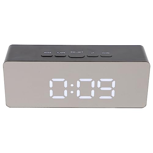 Garneck Digitaler Silent Desk Clock mit LED Display, Schreibtischuhr für Home Office, Schlafzimmer, Nachttisch (Keine Batterie), Temperatur Anzeige, Digitaler Spiegel Wecker, Weiß, Schwarz, 14x5.5x3cm von Garneck
