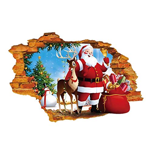 Garneck 3D-Aufkleber Weihnachten 3d wand boden aufkleber weihnachtsmann dekoration abnehmbare weihnachten urlaub wandtattoo tapete wasserdicht wohnzimmer fenster ornament (70 x 50 cm) von Garneck