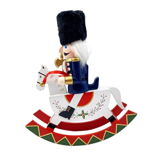 Garneck Weihnachtliche Holz Hobelfigur Nutcracker mit Handbemalter Verzierung Stabile Konstruktion Klassisches Schaukelpferd Design Festliche Tischdekoration für Zuhause und Büro von Garneck