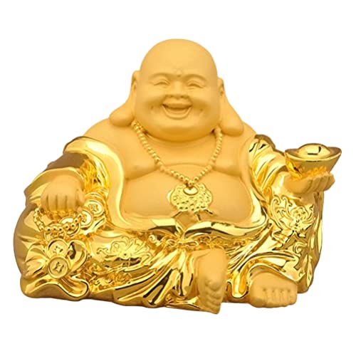 Retro Maitreya Figur Buddha Gold Figur Lachende Buddha Statue Sitzender Buddha Figur Meditierender Buddha Auto Armaturenbrett Figur Glücksbringer Feng Shui Tischdeko für Altar Ritualen Tempel Zubehör von Garneck