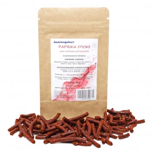 Garnelengarten® Futtersticks (50 g, Paprika) - Futtersticks Futterpellets Garnelenfutter Garnelensticks Wirbellosenfutter Schneckenfutter Krebsfutter Krabbenfutter von Garnelengarten
