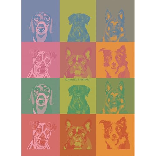 Garnier Thiebaut Chiens Pop (Dog Pop Art), französisches Küchentuch, 55,9 x 76,2 cm, Baumwolle, Jacquard von Garnier-Thiebaut USA