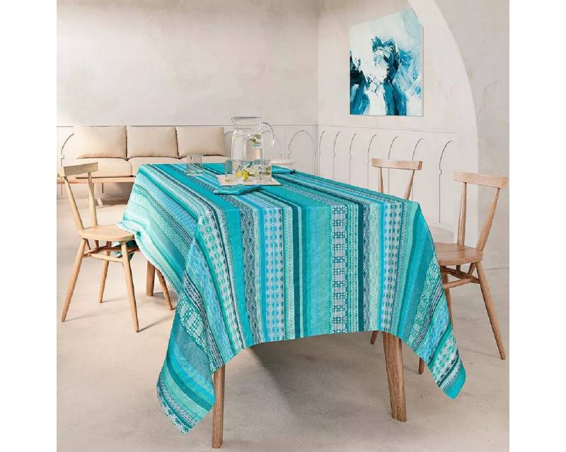Garnier Thiebaut Tischdecke Mille Veracruz Aqua - beschichtet/abwaschbar von Garnier Thiebaut