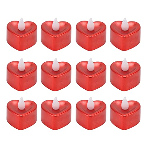 12 STÜCKE LED Kerzenlampe Herzform LED Teelichter Flammenlose Teelichter Warmes Licht für Weihnachten Hochzeit Valentinstag Party Heimdekoration Galvanisch Rot von Garosa