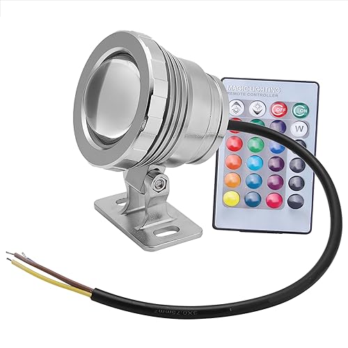 12V 10W RGB LED Unterwasserlicht Wasserdichter Gartenstrahler für Den Außenbereich mit Fernbedienung(Silver plastic-clad aluminum) von Garosa