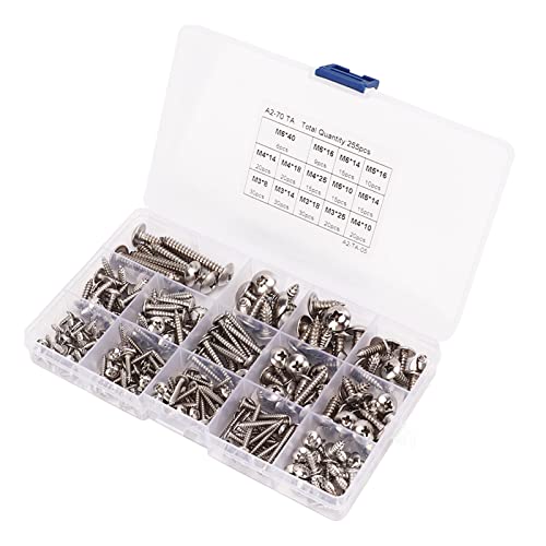 255 STÜCKE Schrauben Selbstschneidende Kreuzschlitzschrauben 304 Edelstahl Blechschrauben M3 M4 M5 M6 Selbstschneidendes Bohrschrauben-Sortiment mit Aufbewahrungsbox von Garosa