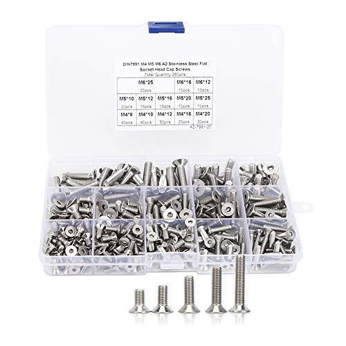 260Pcs Sechskantschraube Flachkopfschraubensatz, M4 M5 M6 Edelstahl Senkschraubensortiment Kit Befestigungswerkzeuge mit Aufbewahrungsbox von Garosa