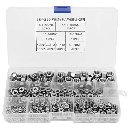 360pcs Sechskantmutter Edelstahl Sechskantmuttern Grobgewinde American System UNC Muttern Befestigungselemente Schraubenmutter Reparaturwerkzeug von Garosa