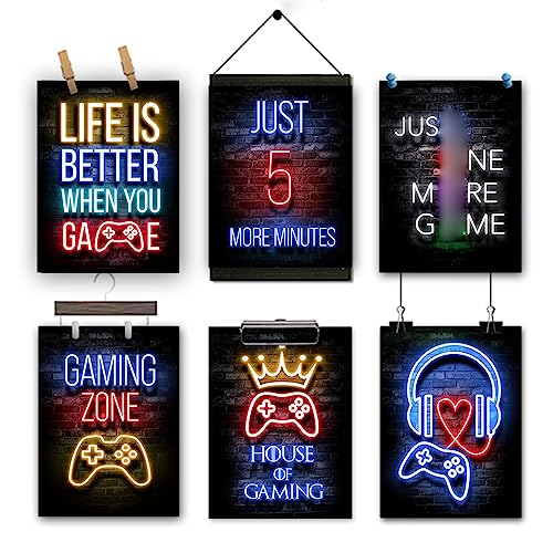 6 Stück Leinwand, HD-Druck, Wissenschaftsbildungsposter, Neon-Gaming-Poster, 20 X 30 Cm, Buntes Spielzimmer, Leinwand, Wandkunst, Dekor für Jungenzimmer von Garosa