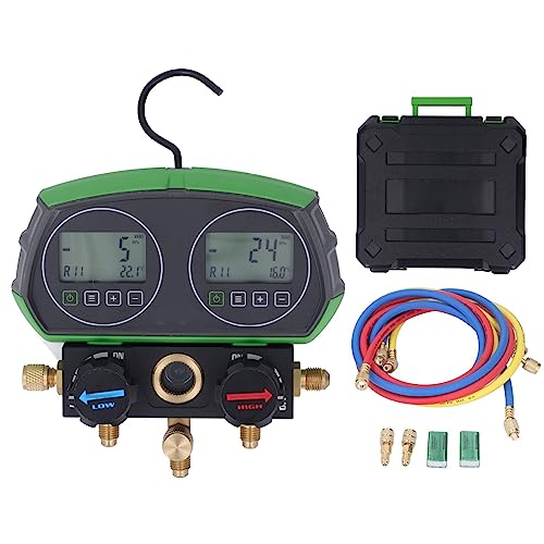 Digitales Verteiler-Manometer-Set, Kühllager, Fluorid-Manometer, 2 Ventile, HVAC-Systeme, Leckage-Druckprüfgerät, Werkzeug mit 3 Schläuchen für Klimaanlagen von Garosa