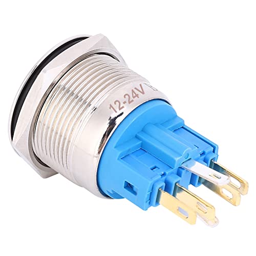 Drucktaster, 2 Stück Drucktaster DC 12–24 V 6-poliger Ring-Reset Edelstahl Drucktaster, Drucktaster für Elektronische Komponenten (Blau) von Garosa
