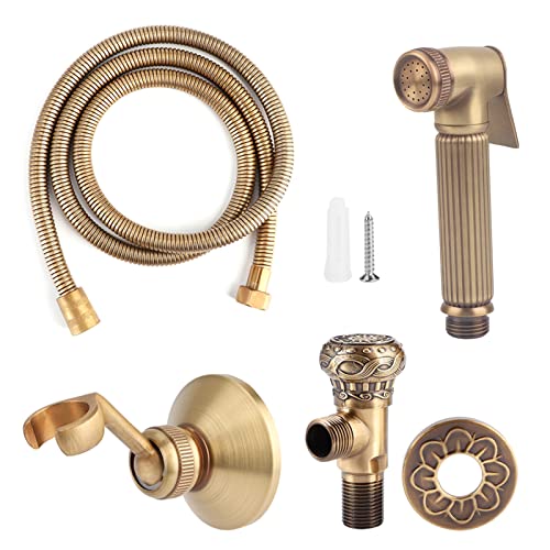 Garosa Handheld Bidet Toilettensprühgerät, Vintage Messing Badezimmer Bidet Sprühgerät Set Baby Stoff Windelsprühgerät Sprühkopfhalterung Schlauch Kit von Garosa