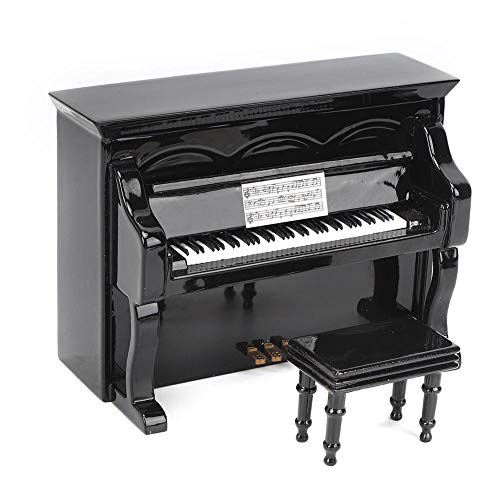 Garosa Miniatur Klavier Modell, Holz Klavierinstrument Ornament mit Hocker für Home Office Hausdekoration Zubehör, 14x7x10cm(Schwarz) von Garosa