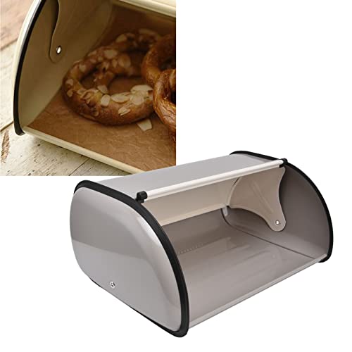 Großer Rolltop-Brotkasten, Graues Metall, Kleine Trommel, Brotaufbewahrungsbox für Haushaltsbäckerei von Garosa
