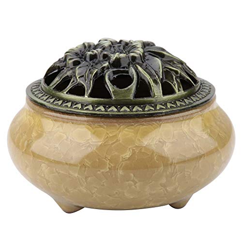 Keramik-Räuchergefäß Rauch Porzellan Räucherstäbchenhalter Geruch Entfernen Aroma Ofen für Wohnzimmer Dekorationen, Aromatherapie Diffusoren Ornament, Home Temple Decor(Amber Yellow) von Garosa