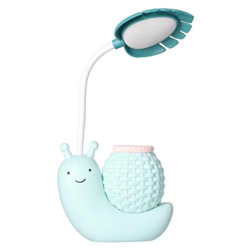 LED-Schreibtischlampe mit Stifthalter Cartoon Tier Schnecke Tischlampe Mehrfachfunktion USB-Lade Niedliche Schreibtischlampe Schwanenhals für Studenten Kinder Warmweißes Licht 0.6~3W DC 5V(Blau) von Garosa