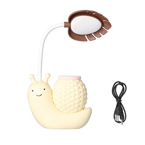 LED-Schreibtischlampe mit Stifthalter Cartoon Tier Schnecke Tischlampe Mehrfachfunktion USB-Lade Niedliche Schreibtischlampe Schwanenhals für Studenten Kinder Warmweißes Licht 0.6~3W DC 5V(Gelb) von Garosa