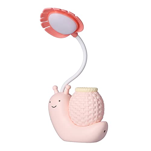 LED-Schreibtischlampe mit Stifthalter Cartoon Tier Schnecke Tischlampe Mehrfachfunktion USB-Lade Niedliche Schreibtischlampe Schwanenhals für Studenten Kinder Warmweißes Licht 0.6~3W DC 5V(Rosa) von Garosa