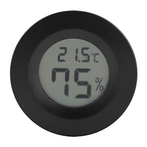 Mini Thermometer Runde Form Temperatur Digital LCD Monitor Innenraum Runde Luftfeuchtigkeit Temperaturanzeige für Humidore Hause Gewächshaus Babyroom Reptile Inkubator (Black) von Garosa