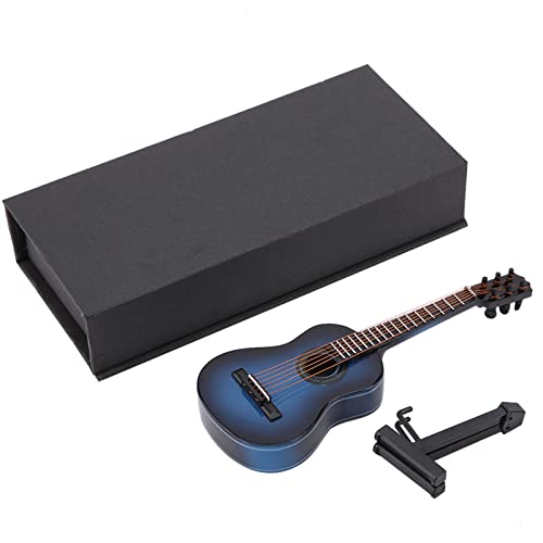 Miniatur Gitarre Modell Holz Musikinstrument mit Stand und Geschenkbox Kinderzimmer Dekoration Kleine Handwerk Ornamente Wohnkultur (Blau 14cm) von Garosa