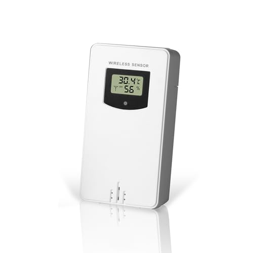 Smart Sensor 60 M Übertragungsreichweite Wetterstationssensor IPX4 Wasserdichter Temperatur-Feuchtigkeitssensor Kompatibel mit E24271 Zum Aufhängen Am Desktop Im Innen- und (WHITE) von Garosa