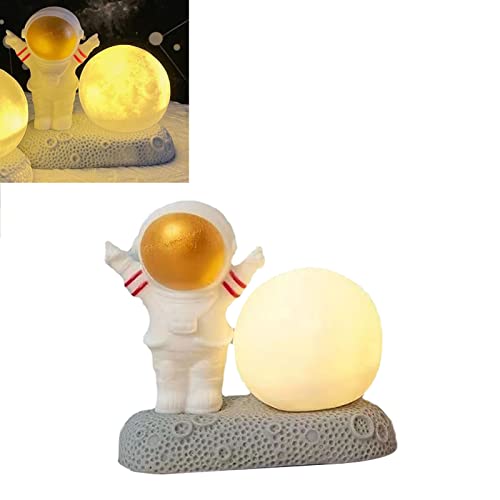 Spaceman Moon Nachtlicht Astronaut Moon Kreatives Licht Dekoratives Niedlich Aussehendes Warmes Licht Nachttischlampe Freunde Geburtstagsgeschenke für Schlafzimmer Schlafsaal (Vorderseite Gold) von Garosa