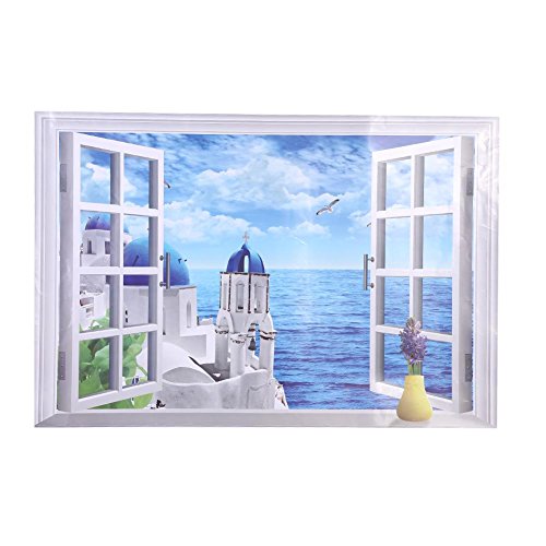 Wandaufkleber 3D große abnehmbare Strand Meer Fenster Fensteransicht Aufkleber Grafik Kunst Wandbild Dekoration Landschaft selbstklebende Tapete Aufkleber(Ägäis) von Garosa