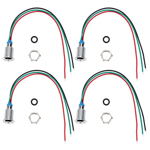 Wasserdichte Runde LEDs, 4 Sätze 10 Mm Vorverkabelter Runder LEDs, Messing Verchromte 2-Farben-Anzeigeleuchte mit Gemeinsamer Anode, mit M10 X, Elektronische Komponenten (rot grün) von Garosa