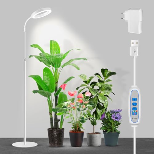 Garpsen Grow Light, Volles Spektrum LED Bodenpflanzenlicht mit Timer 6/12/16H, 3 Farbmodi Grow Lampe mit Basis, 5 Dimmbare Ebenen, 23''~67''justable Höhe für Indoor große oder kleine Pflanzen (weiß) von Garpsen