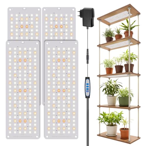 Garpsen LED Pflanzenlampe, 6000K Vollspektrum-Pflanze Lichter mit Auto Timer 6/12/16H, 5 dimmbare Stufen & 3 Farbmodi, 552 LEDs wachsen Lampe Panel für den Samenstart, Veg und Bloom (4Panels) von Garpsen