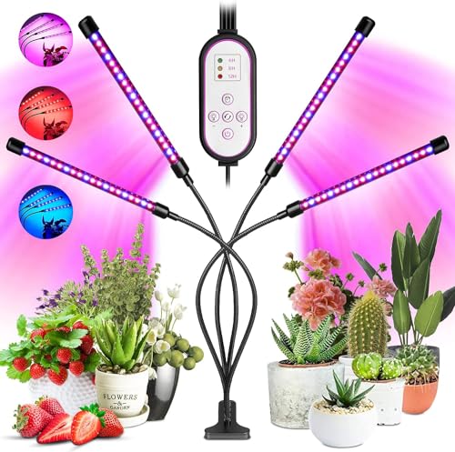 Garpsen Pflanzenlampe, 80 LEDs Vollspektrum Led Pflanzen wachsen Licht, 10 Dimmstufen & 4 Köpfe wachsen Lampe mit Timer 4/8/12H, 360 ° einstellbar Schwanenhals für Sämlinge und Sukkulenten von Garpsen