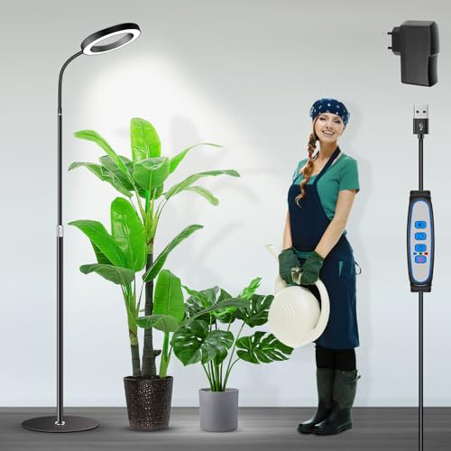 Garpsen Pflanzenlampe, Pflanzenlampe LED Vollspektrum mit Standfuß, 3 Farben Grow Light mit Timer 6/12/16H, 5 dimmbare Stufen, 58cm~170cm Höhenverstellbar für große Pflanzen oder Samen von Garpsen