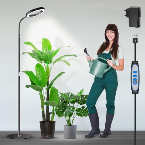 Garpsen Pflanzenlampe, Pflanzenlampe LED Vollspektrum mit Standfuß, 3 Farben Grow Light mit Timer 6/12/16H, 5 dimmbare Stufen, 58cm~170cm Höhenverstellbar für große Pflanzen oder Samen von Garpsen