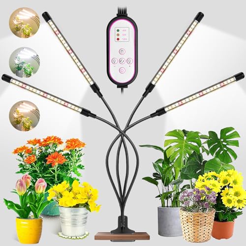 Garpsen Pflanzenlampe Led, 80 LEDs Grow Lampe, 4 Heads Vollspektrum Led Pflanzenlicht für Zimmerpflanzen mit Auto ON & Off Timer 4/8/12H, 3 Arten von Modus, 10 Helligkeitsstufen von Garpsen