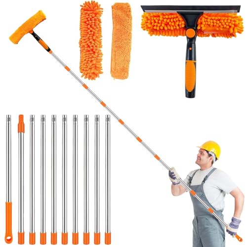 4.5M Fensterreiniger mit Teleskopstange, Professioneller Fensterwischer mit Silikon Fensterabzieher und Mikrofaser Fensterwischer, Fensterreinigungsset für Bad, Dusche, Glas, Spiegel, Auto, Orange von Garqitwan