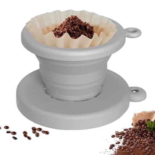 Faltbarer Kaffee Tropfer, Kaffeefilter Wiederverwendbar Silikon Kaffee Tropfer Tragbarer für Zuhause, Camping, Büro, Café, Reisen (Grau) von Garqitwan