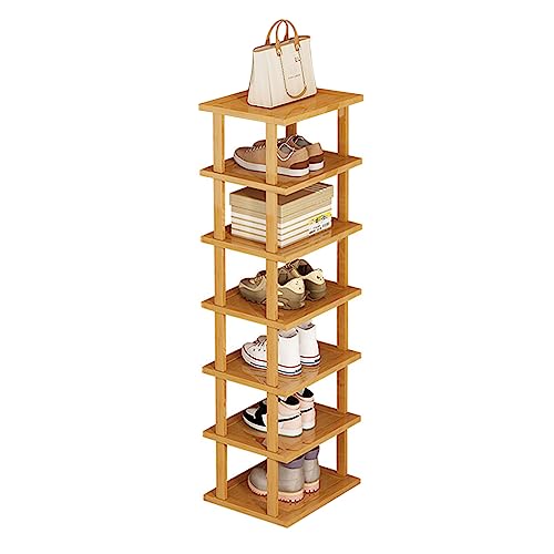 Garqitwan 7 Lagiges Schuhregal Schmal und Hoch, Schuhregal Holz, 25 x 23 x 115cm Schuhregal Bambus, Schuhständer für Eingang, Wohnzimmer, Schlafzimmer, Platzsparend von Garqitwan