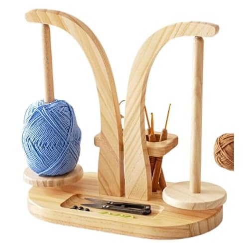 Wollabwickler Magnetisch, Wollhalter Holz mit Aufbewahrung, Wollknäuelhalter Rotierender Doppel Garnballhalter Ständer für Häkelliebhaber von Garqitwan