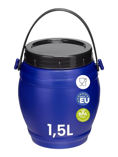 Garronda 1,5 Liter Behälter mit Deckel Futtertonne Weithalsfass BPA-frei Kleines Fass Wasser Box mit Deckel Ideal als transportbox Sichere Aufbewahrung und Lagerung GD-0086, Blau von Garronda