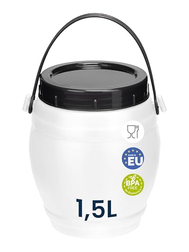 Garronda 1,5 Liter Behälter mit Deckel Futtertonne Weithalsfass BPA-frei Kleines Fass Wasser Box mit Deckel Ideal als transportbox Sichere Aufbewahrung und Lagerung GD-0086, Weiß Garronda 1,5 Liter Behälter mit Deckel Futtertonne Weithalsfass BPA-frei Kleines Fass Wasser Box mit Deckel Ideal als transportbox Sichere Aufbewahrung und Lagerung GD-0086, Weiß von Garronda
